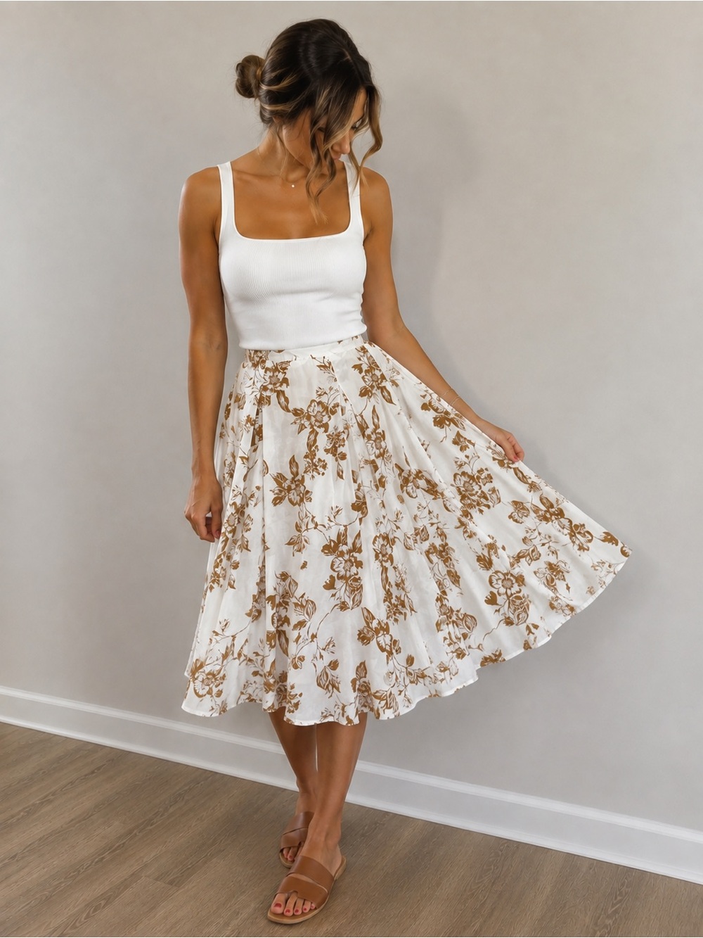 NWT A New Day Floral Maxi Skirt Cream Brown Size Small